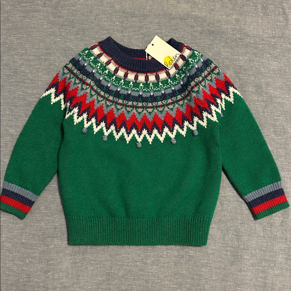 MiniBoden kids Fair Isle green & blue sweater NWT unisex